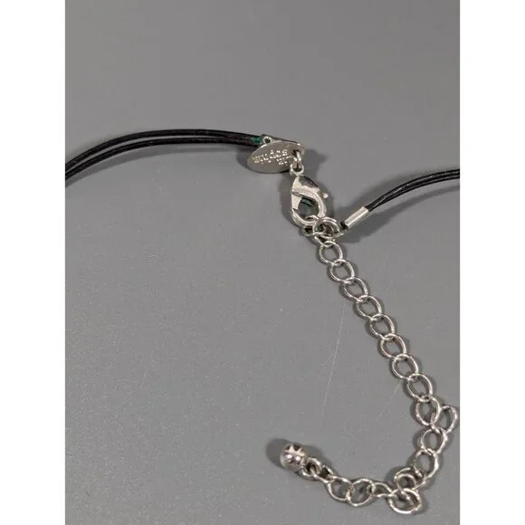 Lia Sophia Green Glass Hammered Silver Tone Triangle Cord Necklace 21 in - Picture 6 of 9